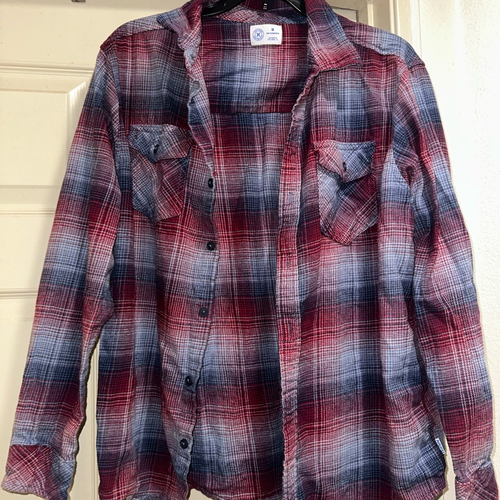 Purple and Blue Plaid Flannel Shirt
